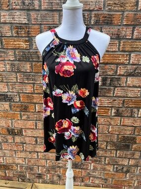 Loveappella Black Floral Halter Tank Top Large from Stitch Fix